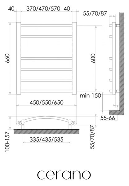 CERANO - Elektrický sušiak uterákov Luca, s displejom - 97 W - biela lesklá - 660x550 mm