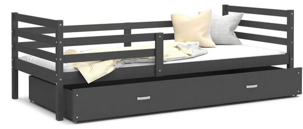 Detská posteľ RACEK P1 COLOR s vysokou zábranou + matrac + rošt ZADARMO, 184x80 cm, šedá/šedá
