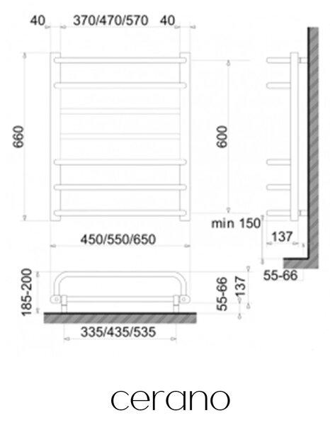 CERANO - Elektrický sušiak uterákov Ricardo, s displejom - 126 W - biela lesklá - 660x550 mm