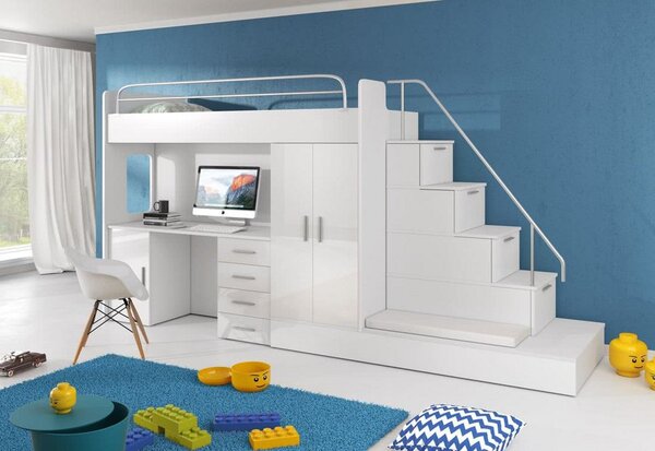 Detská poschodová posteľ RAJ V P1 COLOR, 80x200, univerzálna orientácia, biela/biela lesk