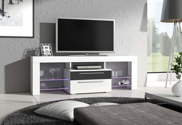 TV stolík STANLEY Plus, biela/čierny lesk