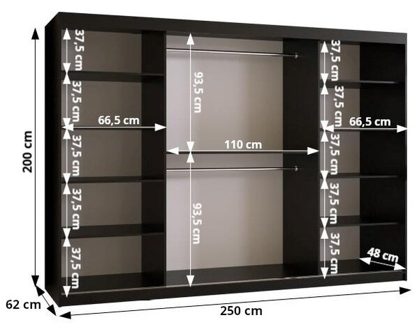 Šatníková skriňa KATIE 3 - 250 cm, čierna / čierna