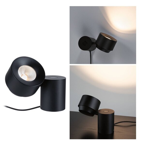 Paulmann Puric Pane I stolová LED lampa, 16 cm, Čierna, Obývacia izba / jedáleň, kov, Moderný, Nástenné bodové svietidlo