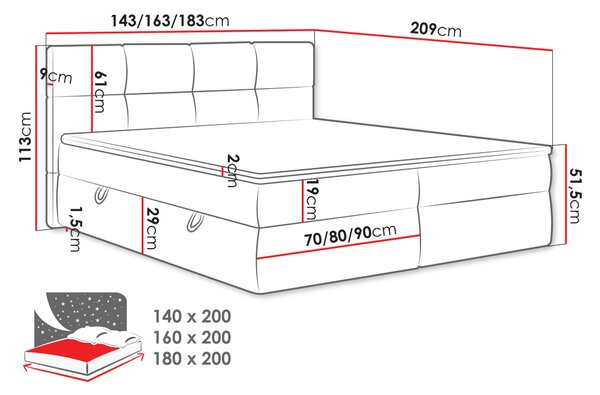 Americká manželská posteľ 180x200 ZENDER - svetlá šedá + topper ZDARMA