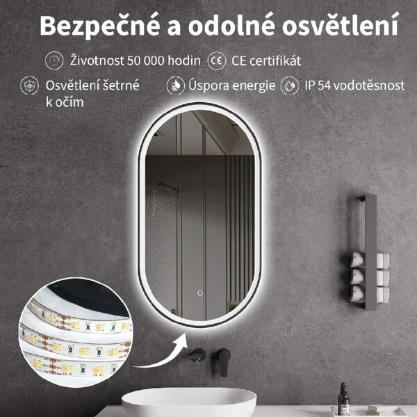 CERANO - Kúpeľňové LED zrkadlo Alto, kovový rám - čierna matná - 40x60 cm