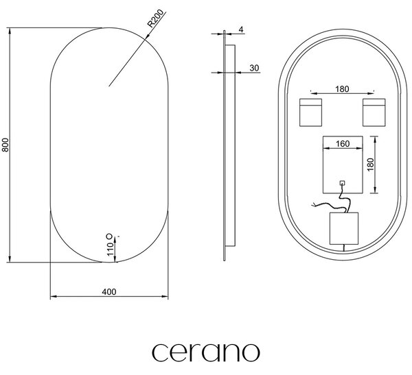 CERANO - Kúpeľňové LED zrkadlo Argento - 40x80 cm