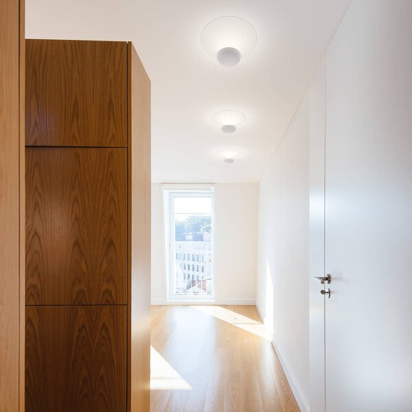 Vibia stropné LED svetlo Funnel, biele, hliník, Ø 35 cm, 2 700 K, Obývacia izba / jedáleň, Hliník, Dizajn, Závesné svietidlo