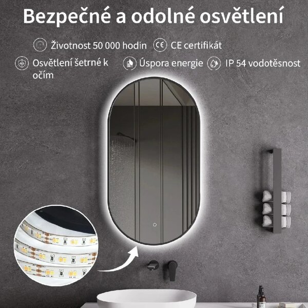 CERANO - Kúpeľňové LED zrkadlo Balzo, kovový rám - čierna matná - 40x60 cm