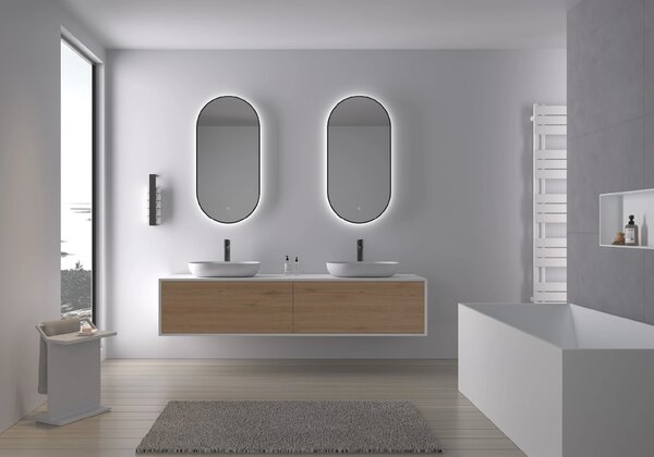 CERANO - Kúpeľňové LED zrkadlo Balzo, kovový rám - čierna matná - 40x60 cm