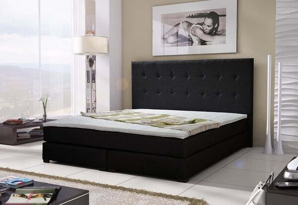 Čalúnená posteľ LOUS + matrac + rošt, 140x200 cm, čierna
