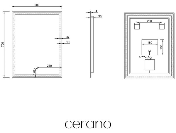 CERANO - Kúpeľňové LED zrkadlo Interno - 50x70 cm