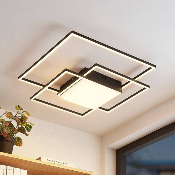 Lindby Stropné svietidlo LED Nelinka, 60 cm, čierna farba, hliník, Čierna, Obývacia izba / jedáleň, Hliník, Moderný, Stropné svetlo