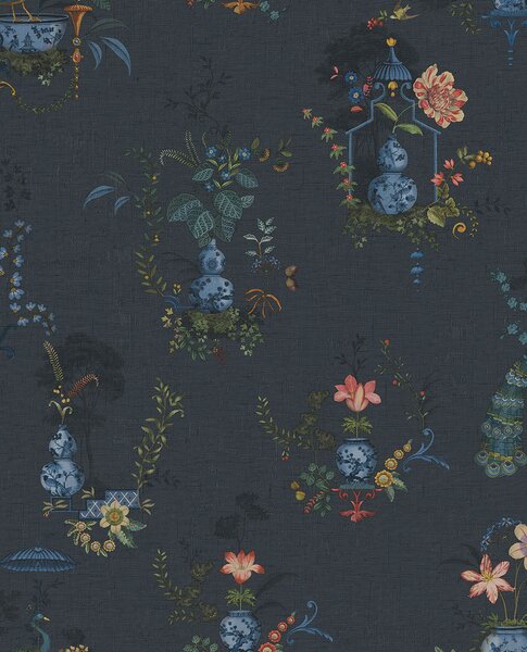 Modrá vliesová tapeta na stenu, kvety, pávy, 333145 PipStudio 6, Eijffinger