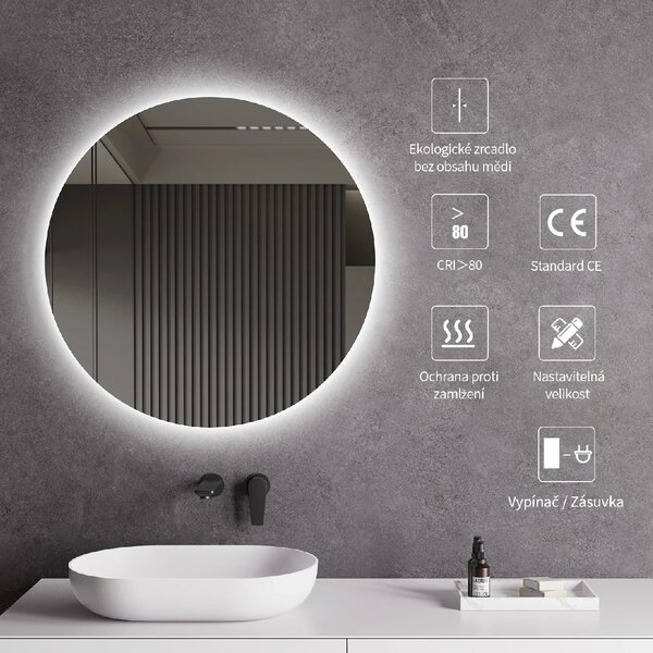 CERANO - Kúpeľňové LED zrkadlo Libro - Ø 80 cm