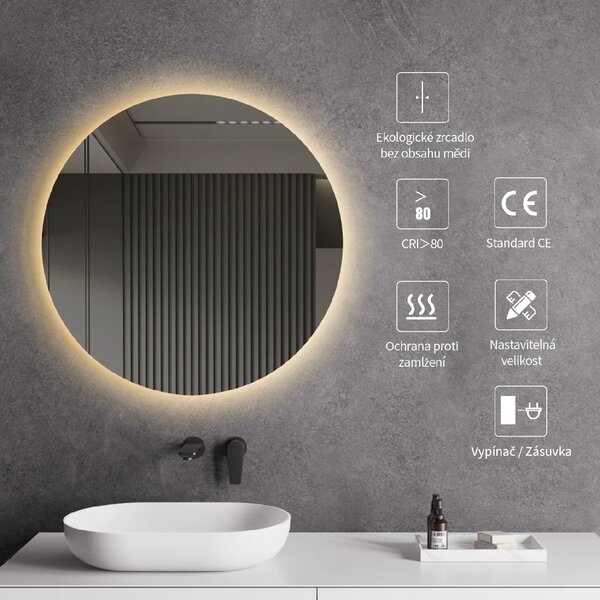 CERANO - Kúpeľňové LED zrkadlo Nome - Ø 80 cm