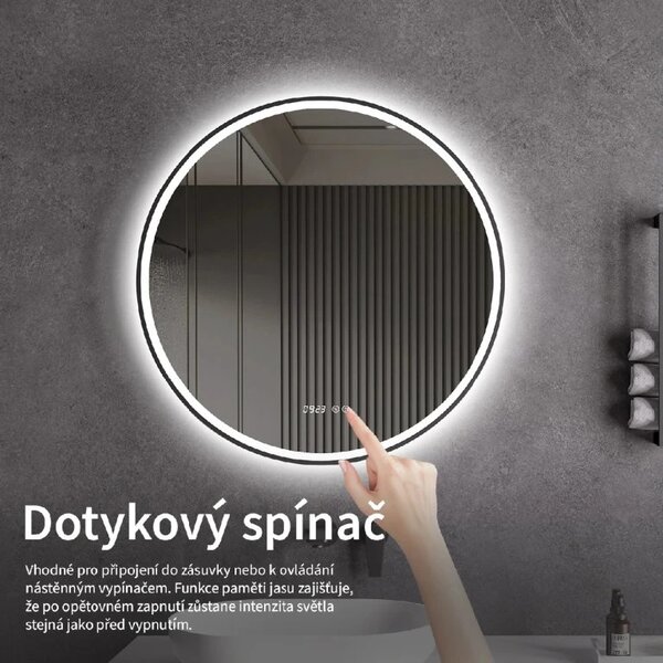 CERANO - Kúpeľňové LED zrkadlo Rivo, kovový rám - čierna matná - Ø 60 cm