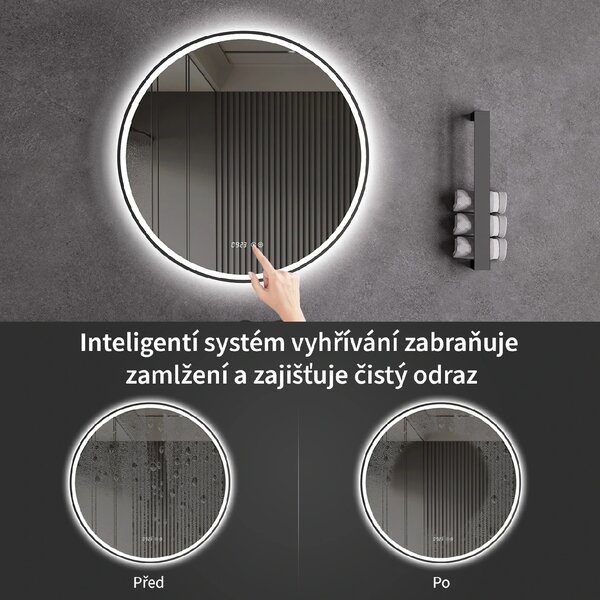 CERANO - Kúpeľňové LED zrkadlo Rivo, kovový rám - čierna matná - Ø 60 cm