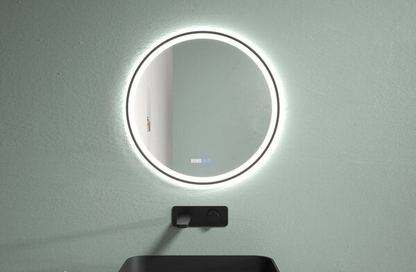 CERANO - Kúpeľňové LED zrkadlo Rivo, kovový rám - čierna matná - Ø 60 cm