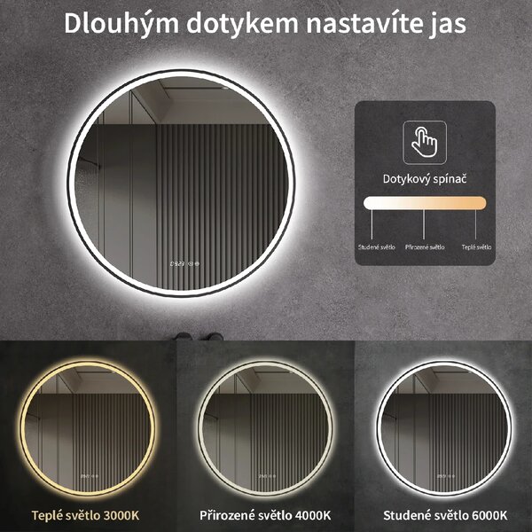 CERANO - Kúpeľňové LED zrkadlo Rivo, kovový rám - čierna matná - Ø 60 cm