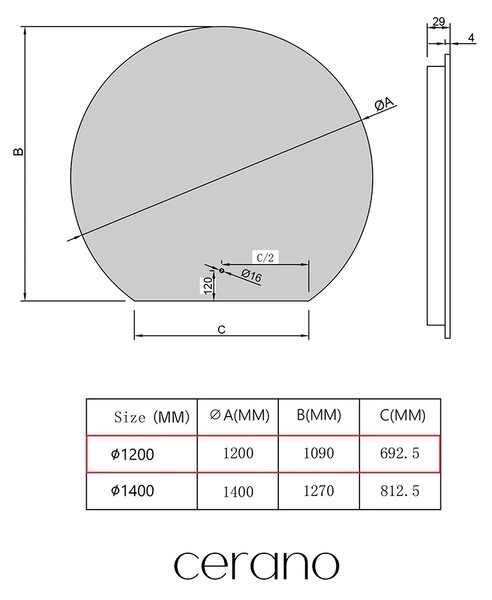 CERANO - Kúpeľňové LED zrkadlo Rondo - Ø 120 cm