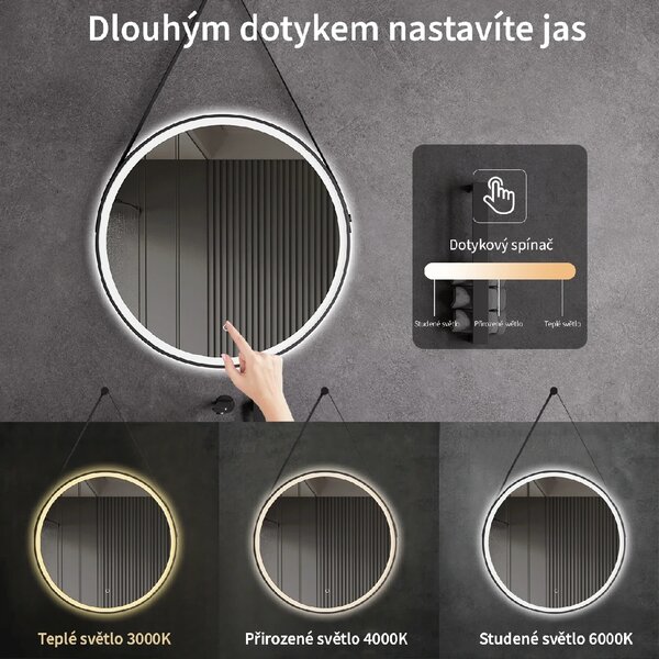 CERANO - Kúpeľňové LED zrkadlo Rotondo, kovový rám - čierna matná - Ø 60 cm