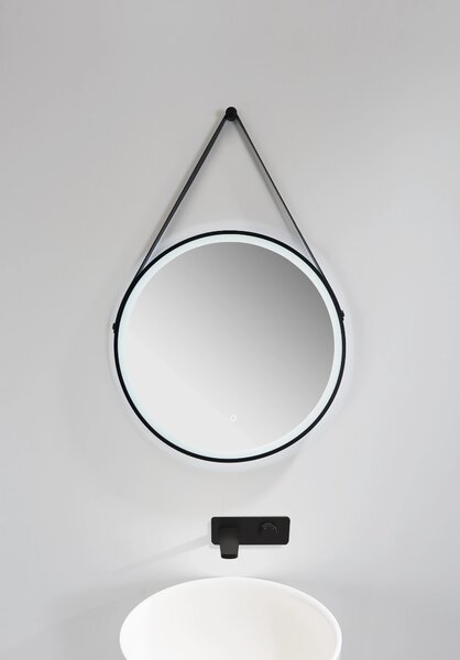 CERANO - Kúpeľňové LED zrkadlo Rotondo, kovový rám - čierna matná - Ø 60 cm