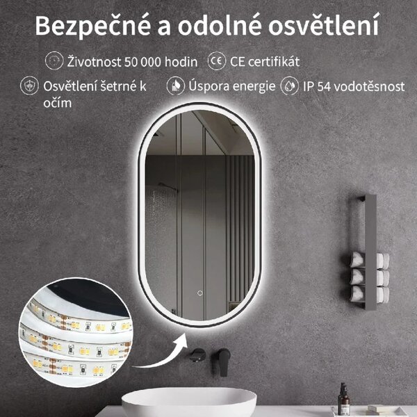 CERANO - Kúpeľňové LED zrkadlo Salvo, kovový rám - čierna matná - 40x60 cm