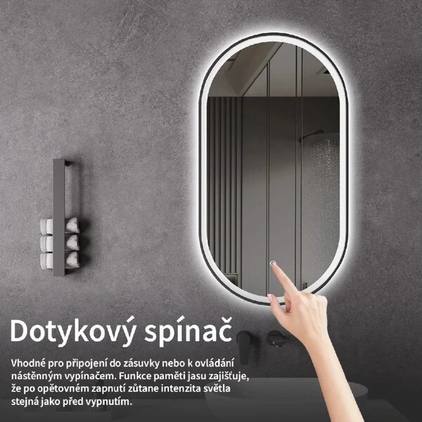 CERANO - Kúpeľňové LED zrkadlo Salvo, kovový rám - čierna matná - 40x60 cm