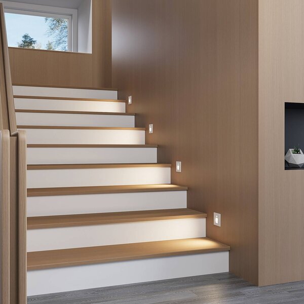 Arcchio LED vstavané svietidlo Neru, 7 cm, biele, hranaté, senzor, Biela / opálová, Obývacia izba / jedáleň, Hliník, Moderný, Nástenné svietidlo zapustené