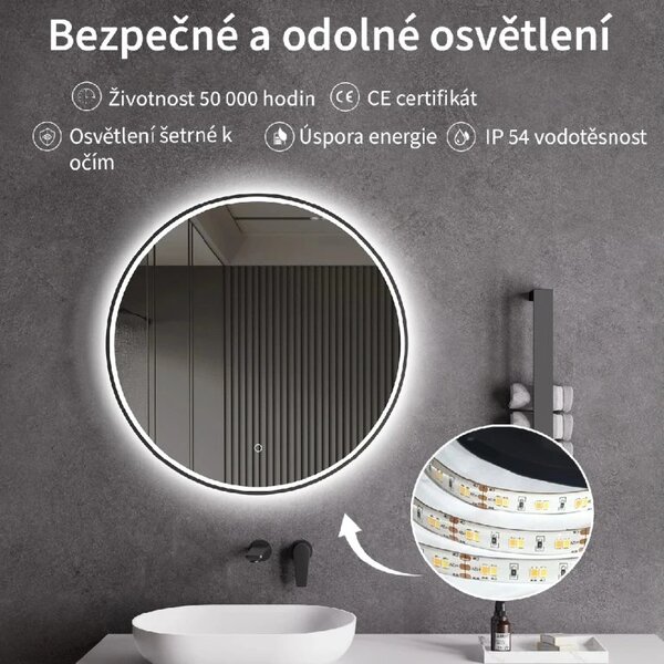 CERANO - Kúpeľňové LED zrkadlo Vito, kovový rám - čierna matná - Ø 60 cm