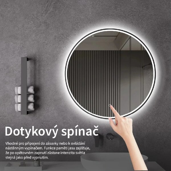 CERANO - Kúpeľňové LED zrkadlo Vito, kovový rám - čierna matná - Ø 60 cm