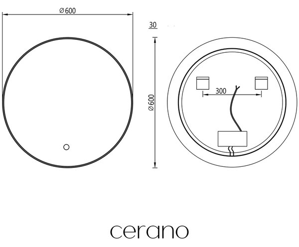 CERANO - Kúpeľňové LED zrkadlo Velo, kovový rám - čierna matná - Ø 60 cm