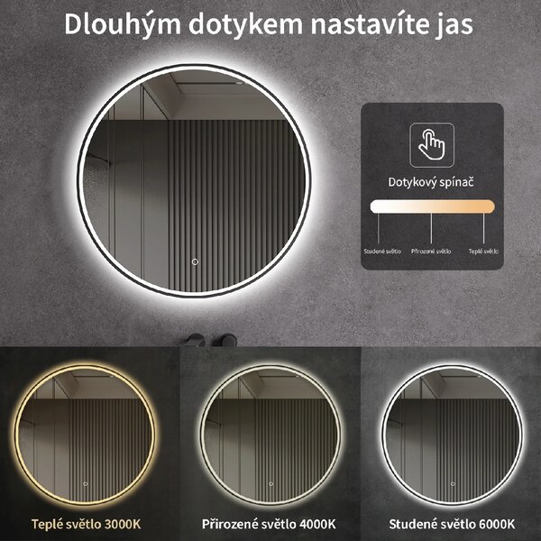 CERANO - Kúpeľňové LED zrkadlo Vito, kovový rám - čierna matná - Ø 60 cm