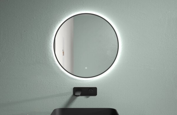 CERANO - Kúpeľňové LED zrkadlo Velo, kovový rám - čierna matná - Ø 60 cm