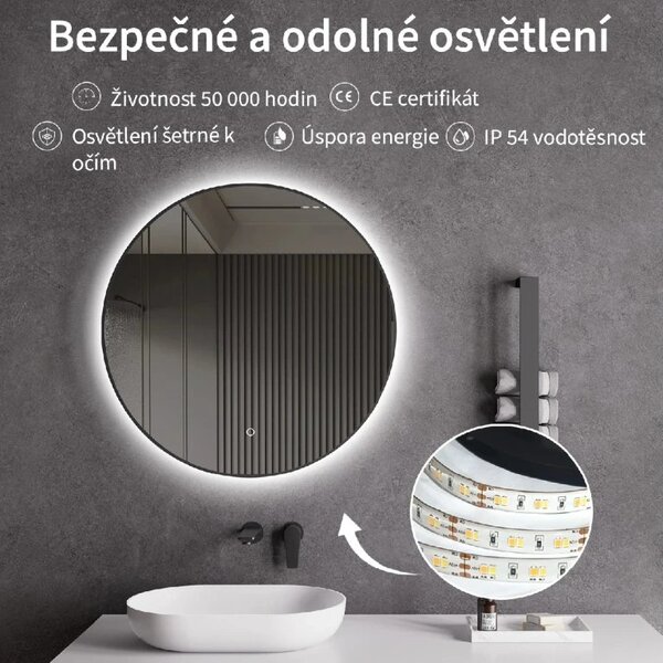 CERANO - Kúpeľňové LED zrkadlo Velo, kovový rám - čierna matná - Ø 60 cm