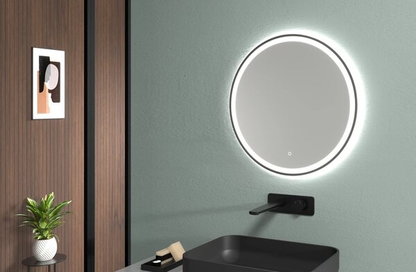 CERANO - Kúpeľňové LED zrkadlo Vito, kovový rám - čierna matná - Ø 60 cm