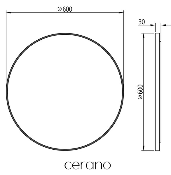 CERANO - Kúpeľňové zrkadlo Vado, kovový rám - čierna matná - Ø 60 cm