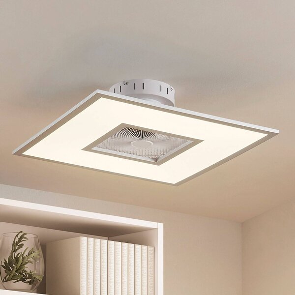 Lindby LED stropný ventilátor Romea, hranatý, DC, tichý, 60 cm, Hliník / sivá / zinok, Obývacia izba / jedáleň, Plast, Moderný, Stropné svetlo