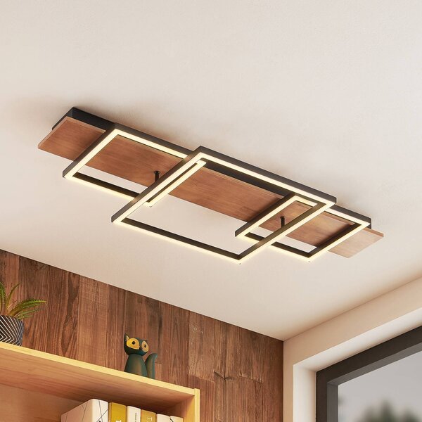 Stropné svietidlo Lucande LED Chariska, 95 cm, čierna, drevo,, Tmavé drevo, Obývacia izba / jedáleň, Drevo, Moderný, Stropné svetlo