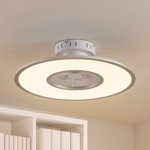 Lindby LED stropný ventilátor Romea, okrúhly, DC, tichý, 60 cm, Hliník / sivá / zinok, Obývacia izba / jedáleň, Plast, Moderný, Závesné svietidlo