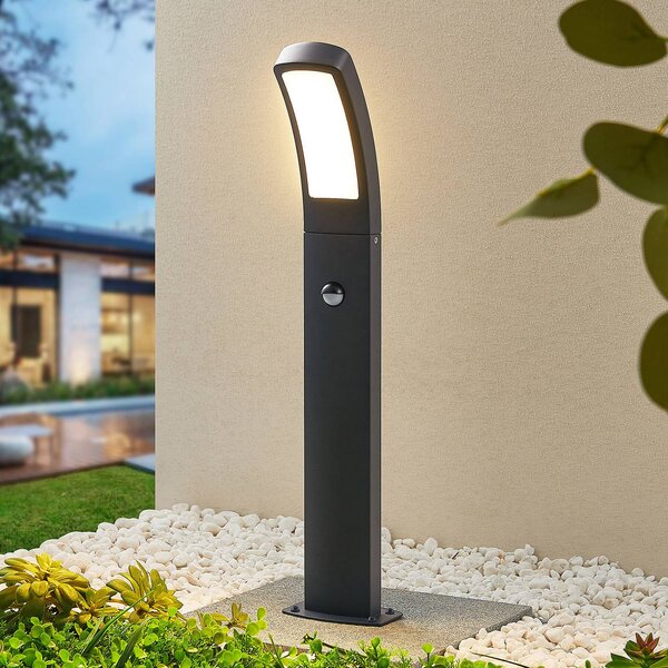 Lindby LED podstavcové svetlo Moshe, 60 cm, antracit, senzor, Čierna, Hliník, Moderný, Vonkajčie stĺpové osvetlenie