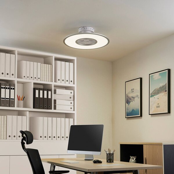 Lindby LED stropný ventilátor Romea, okrúhly, DC, tichý, 60 cm, Hliník / sivá / zinok, Obývacia izba / jedáleň, Plast, Moderný, Závesné svietidlo