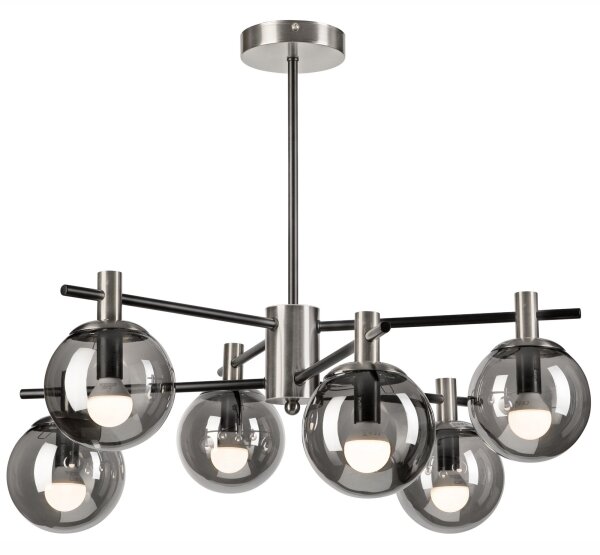 Luster na tyči LILOU 6xE14/5W/230V matný chróm/dymová