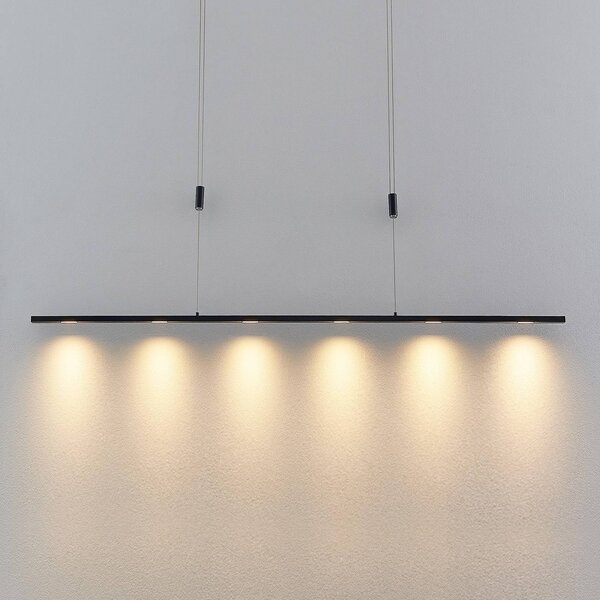 Závesné svietidlo Lucande LED Stakato, 140 cm, 6 svetiel, stmievateľné, Čierna, Obývacia izba / jedáleň, kov, Moderný, Závesné svietidlo