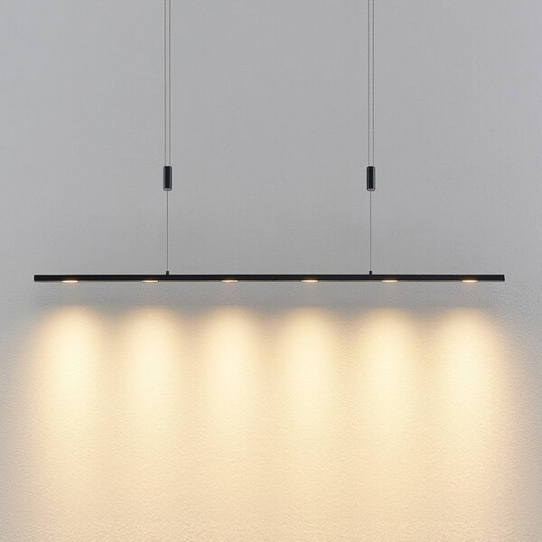 Lucande Závesné svietidlo LED Stakato, 120 cm, 6 svetiel, stmievateľné, Čierna, Obývacia izba / jedáleň, kov, Moderný, Závesné svietidlo