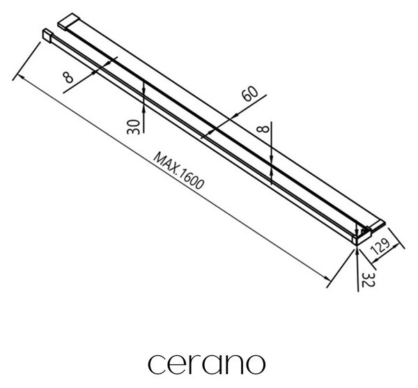 CERANO - Polička / držiak na uteráky pre sprchovú zástenu - 8-10 mm - 30 až 160 cm - čierna matná