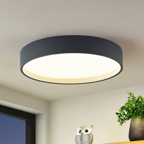 Lindby LED stropné svietidlo Todor, 50 cm, antracit, drevo, Čierna, Obývacia izba / jedáleň, Plast, Moderný, Závesné svietidlo