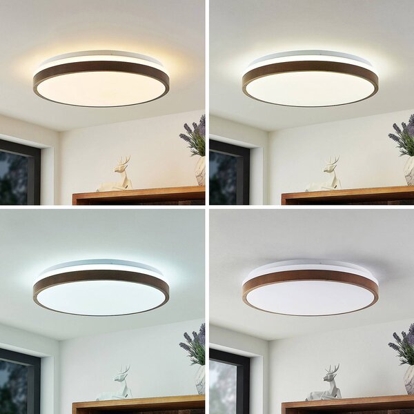 Lindby Stropné LED svetlo Hudsona, Ø 49 cm, drevo, hnedé, Tmavé drevo, Obývacia izba / jedáleň, Drevo, Moderný, Závesné svietidlo