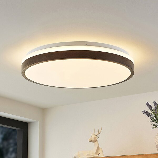 Lindby Stropné LED svetlo Hudsona, Ø 49 cm, drevo, hnedé, Tmavé drevo, Obývacia izba / jedáleň, Drevo, Moderný, Závesné svietidlo
