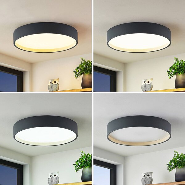 Lindby LED stropné svietidlo Todor, 50 cm, antracit, drevo, Čierna, Obývacia izba / jedáleň, Plast, Moderný, Závesné svietidlo